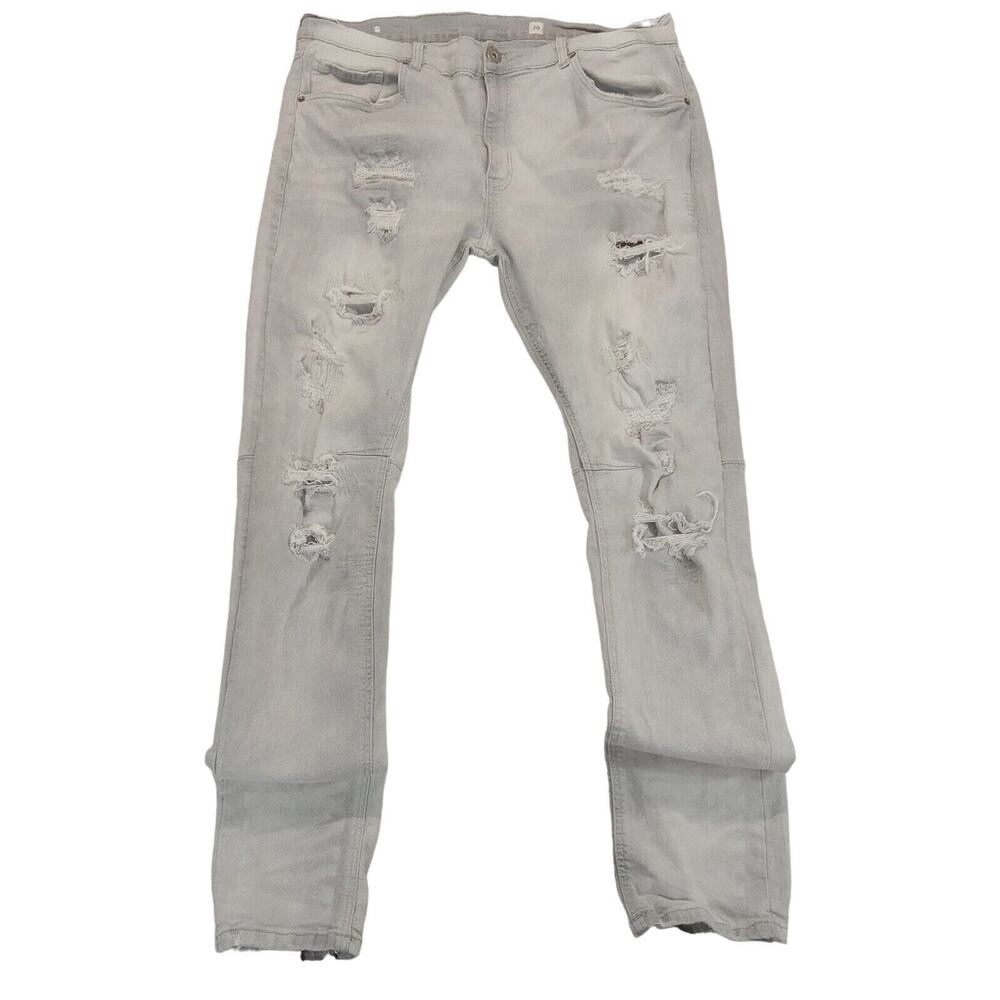 Evolution Jeans 40 X 34 Men's Grunge Destroyed Baggy Streetwear Y2K Gray Denim